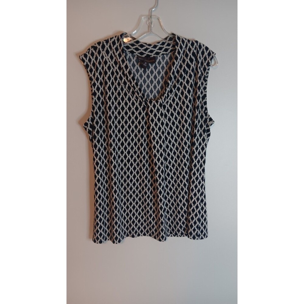 Dana Buchman Sleeveless Blouse Top Sz XL Geometric Print Black/ Brown